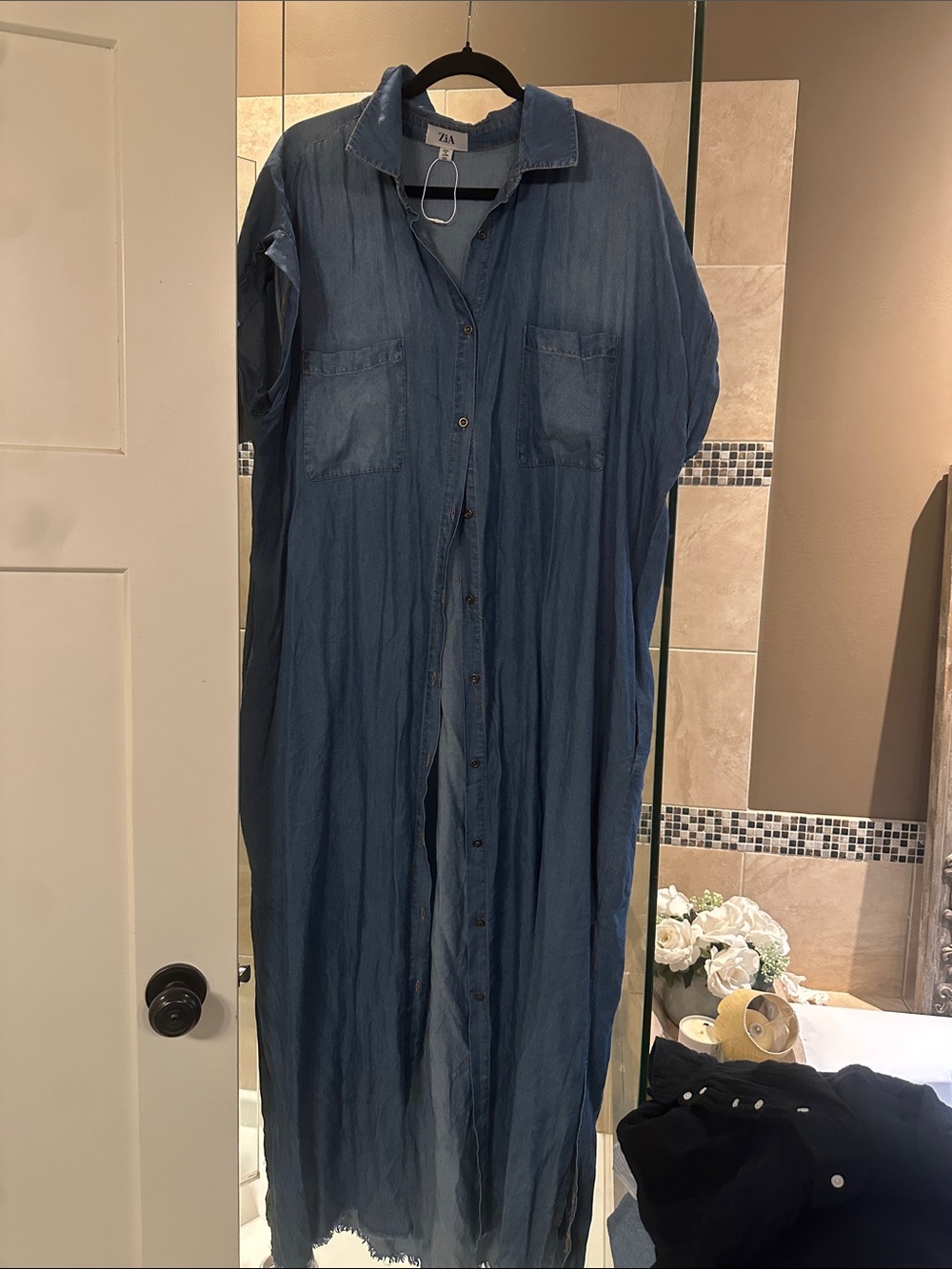 ZARA Indigo Button-Front Denim Maxi Dress